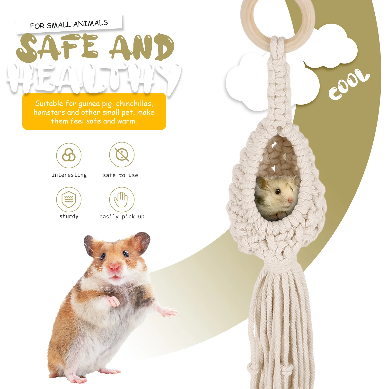 

Pet Cage Hammock Cotton Rope Hanging Bed For Small Animals Warm Hideout Woven Hamster Guinea Pig Rat Chinchilla Bed