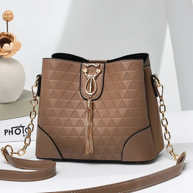 

Women shoulder bag solid color pop bucket bag 2024 new high-grade Joker fashion Europe and the United States Crossbody bag