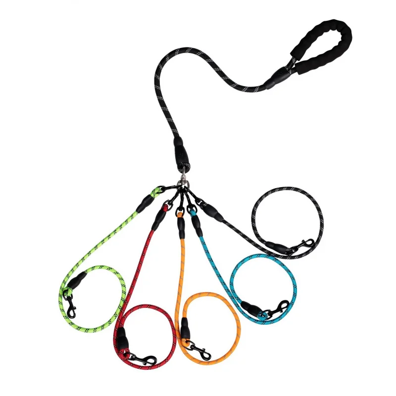 

Reflective Nylon Multi-Dog Leash with 3 Detachable Clips - Tangle-Free Adjustable Pet Lead for Walking 2-3 Dogs