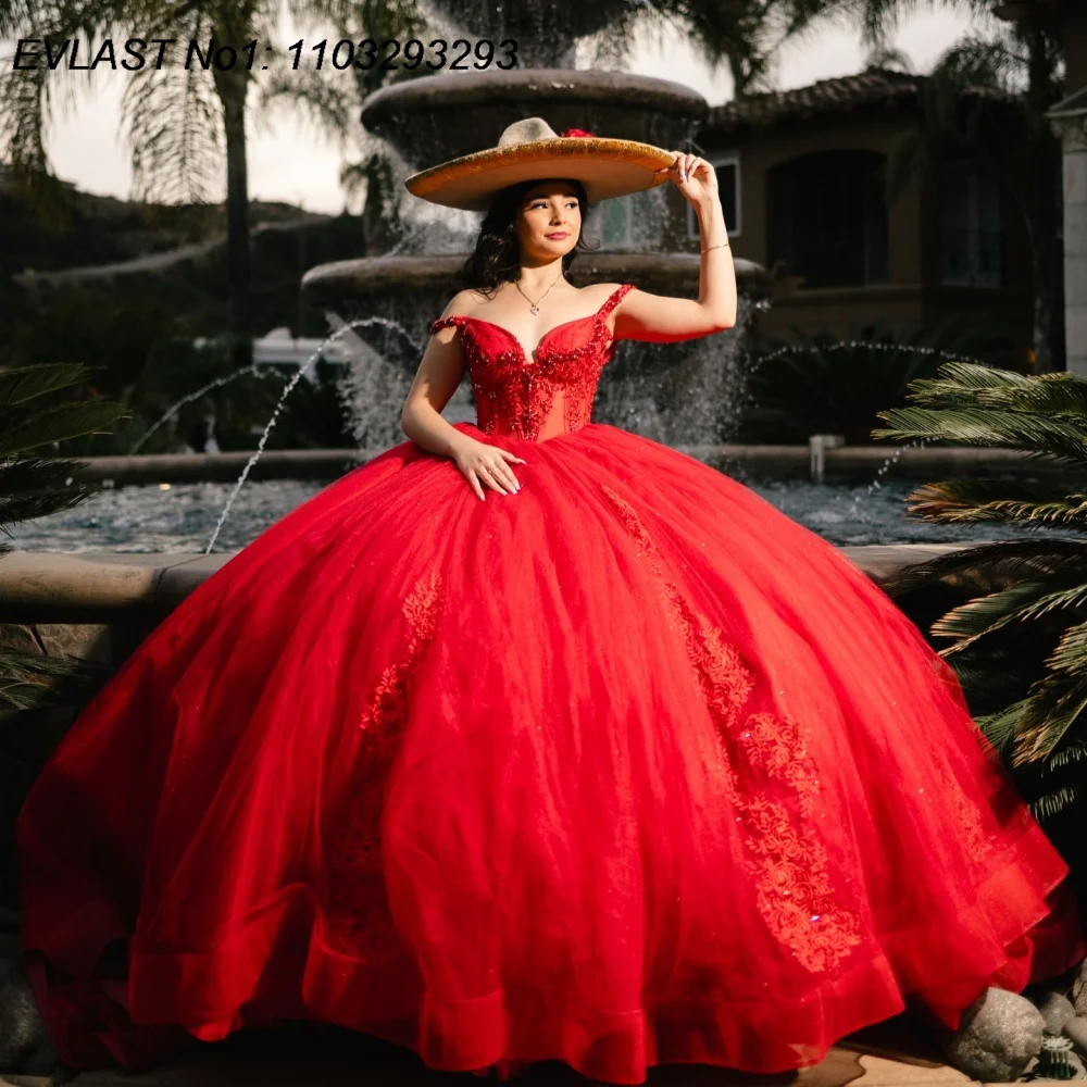 

EVLAST Customized Glitter 2026 Red Ball Gown Quinceanera Dress Lace Applique Beading Corset Sweet 16 Vestidos De 15 Anos E1QN291