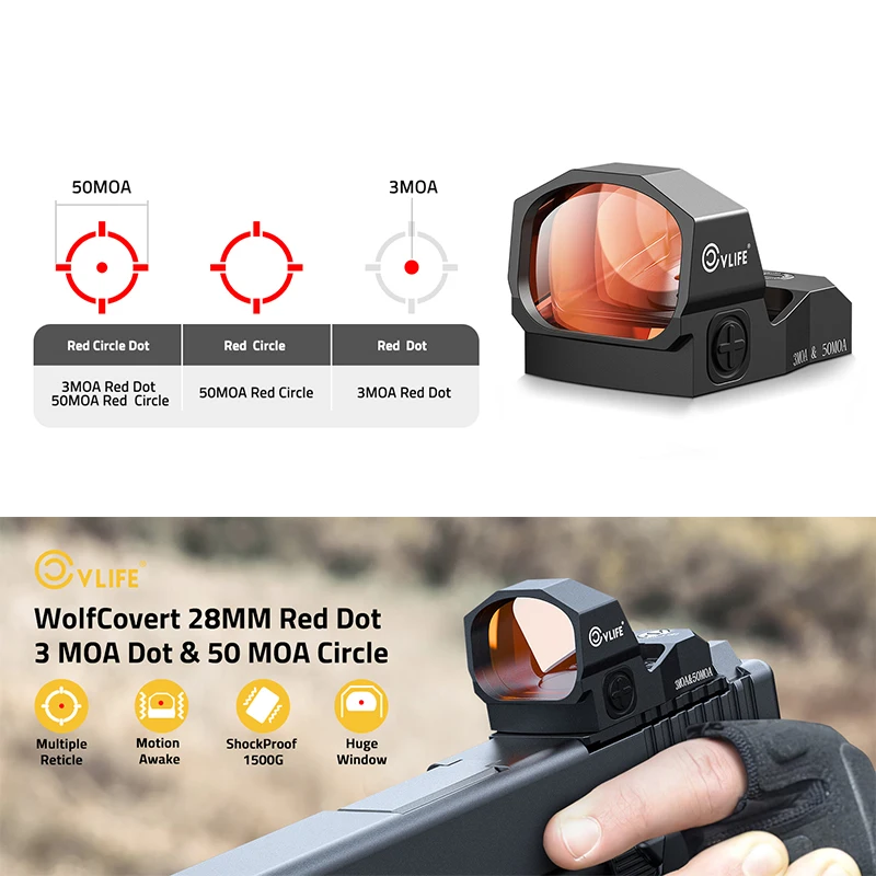 

CVLIFE Red Dot Sight Multiple Reticle 3 MOA Dot & 50 MOA Circle Scope Open Reflex Optics with Adapter Plate for MOS & Picatinny