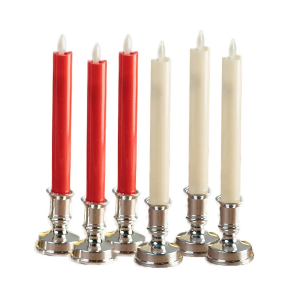 1Pair LED Lamp Electronic Swing Light Long Rod Red Pattern Silver Base Flameless Simulation for Church Home