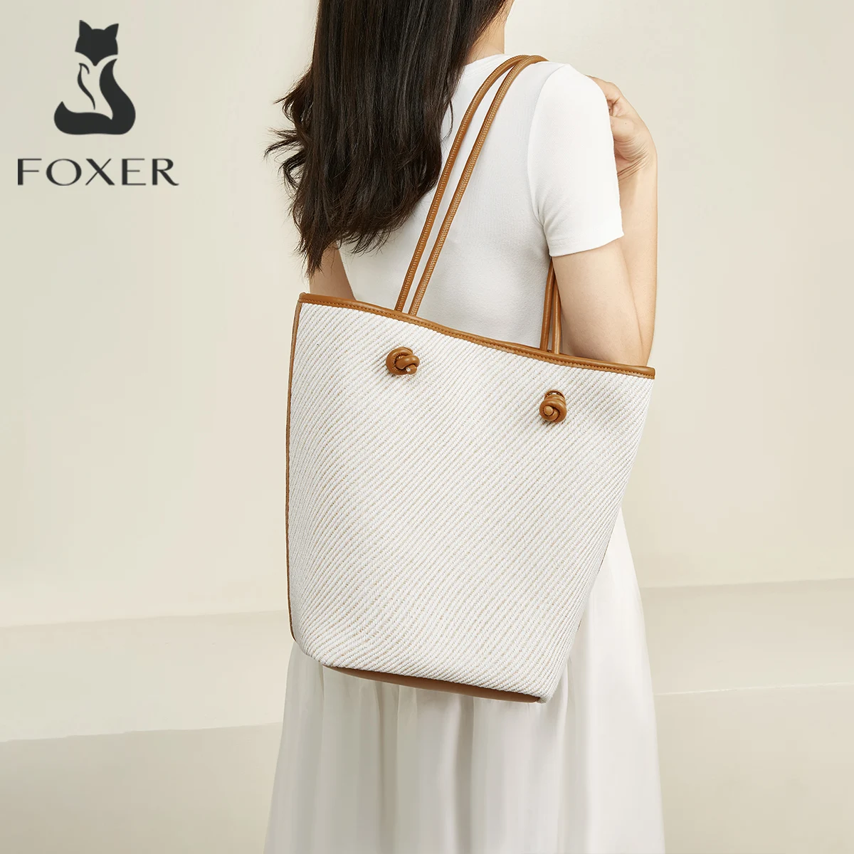 

FOXER Women's Fabric Shoulder Bucket Bag 2025 Casual Large Tote Bag,Female Handbag Purse