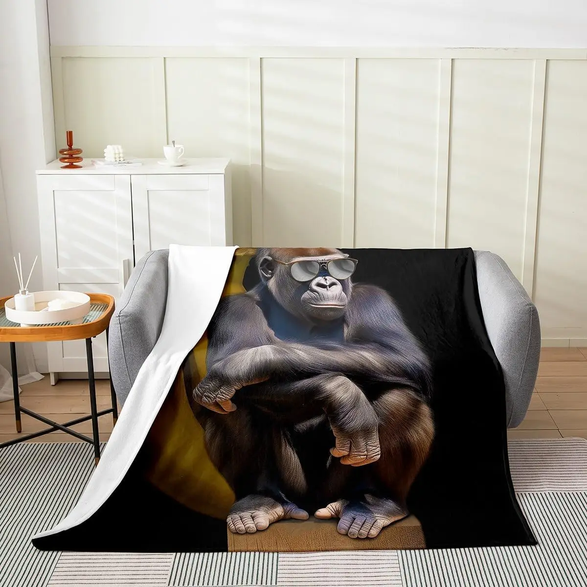 الغوريلا رمي بطانية العضلات الحيوان كينغ كونغ الزخرفية لينة الدافئة دافئ الفانيلا أفخم يلقي البطانيات للفراش أريكة الأريكة #6