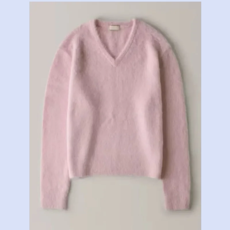 

25 year women's autumn and winter new minimalist lazy loose slimming alpaca wool V-neck sweater