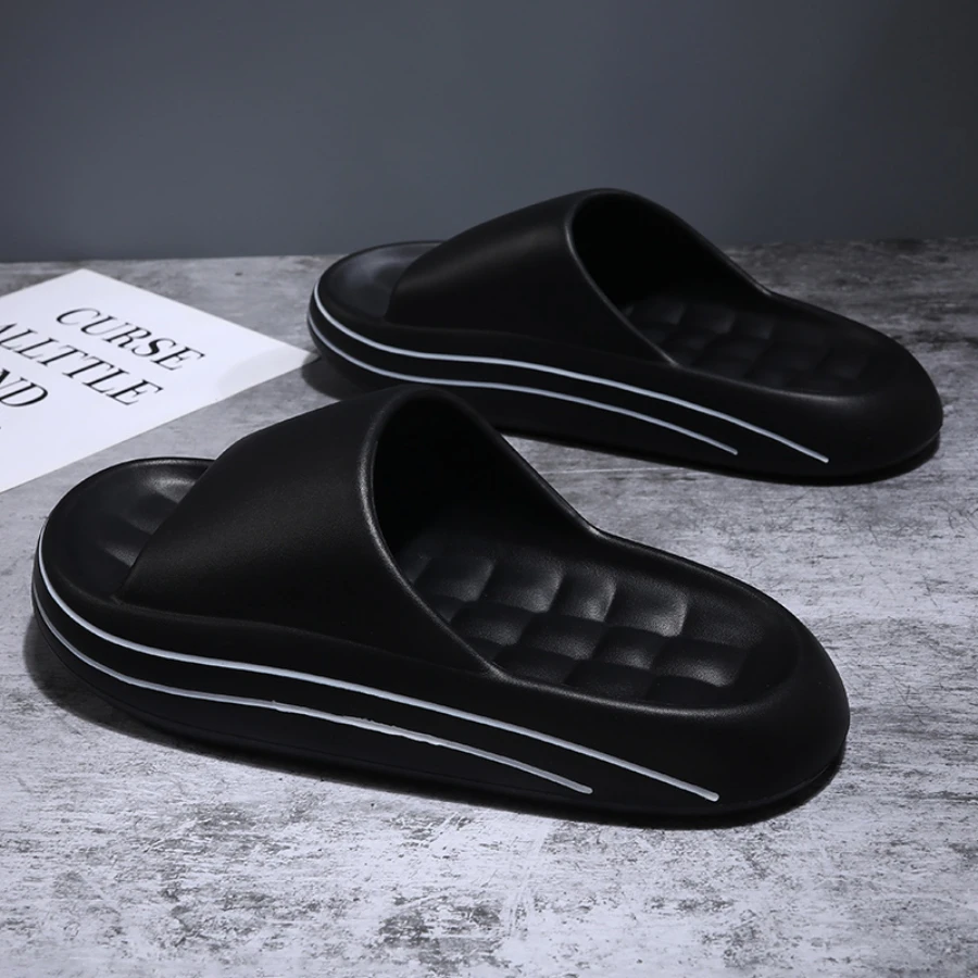 Men Thick Sole Summer Beach Slides Bathroom Anti Slip Slipper Soft Sandals Simplicity Ultra Light  Solid Shoes