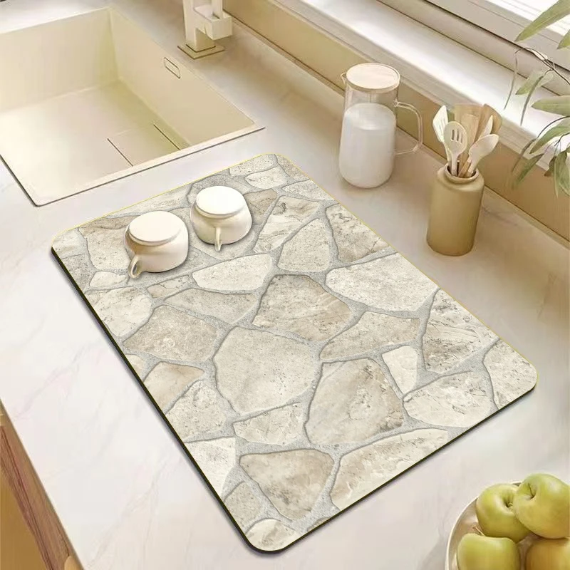 Wabi-Sabi Steinplatten-Arbeitsplattenmatte |   Saugfähige Geschirr-Abtropfmatte für die Küche Untersetzer Küchen-Tischsets für den Tisch Kaffeetisch-Matte