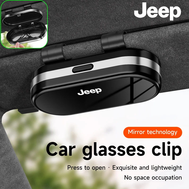 Estojo/Caixa para Óculos de Sol e Óculos de Carro com Clipe para Quebra-Sol, Compatível com Jeep Renegade, Gladiator, Grand Cherokee, Compass, Patriot, Willys, Liberty