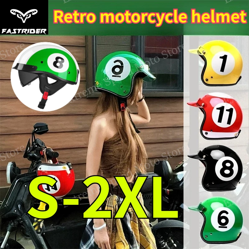 

Vintage Open Face Motorcycle Helmet, Retro 8-Ball Billiards Style Helmet with Visor, Lightweight for Scooter Moped Riding
