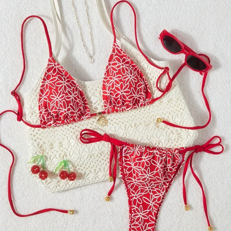 

New swimsuit with floral fabric, sexy tie-up bikinibikiniWomen's Fresh Style Two-Piece Swimsuit