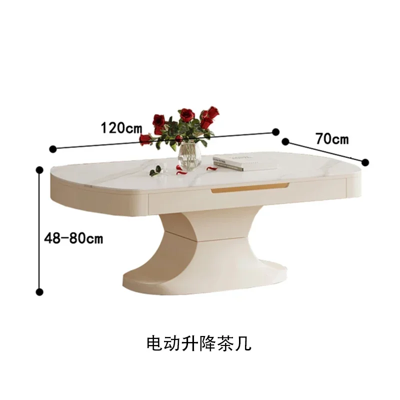 Electric Lifting Coffee Table Dual-Purpose round Stone Plate Household Foldable Tea Table