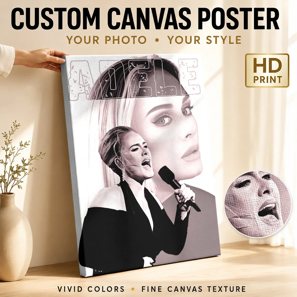 Adele Singing Framed Canvas Poster Personalized Retro Music Wall Art for Studio Bedroom Decor Collectible Ready to Hang Gift