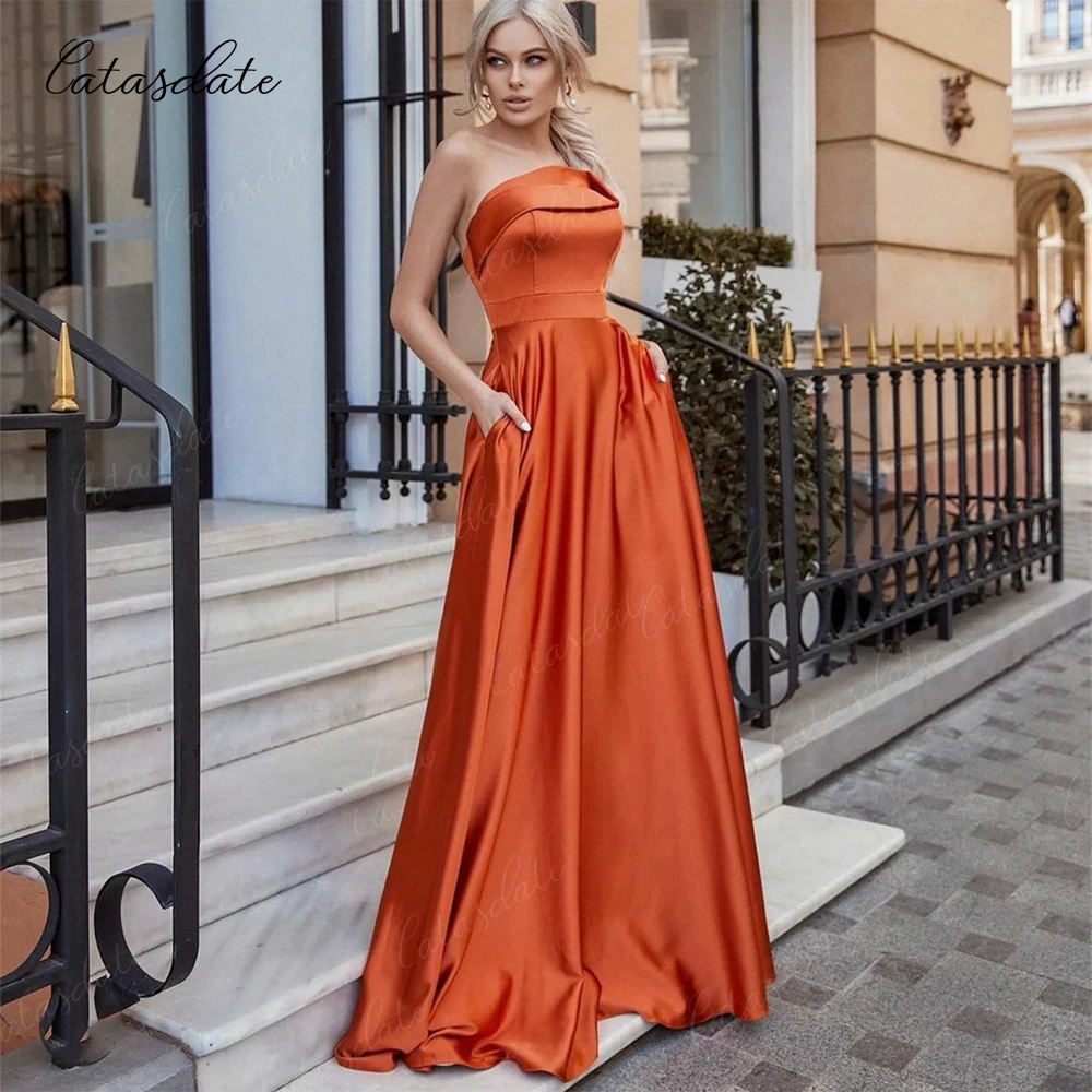 

Catasdate Orange Evening Party Dress Strapless Prom Gown Luxury Dress for Gala Party 2024 A Line Special Occasion Dress vestidos