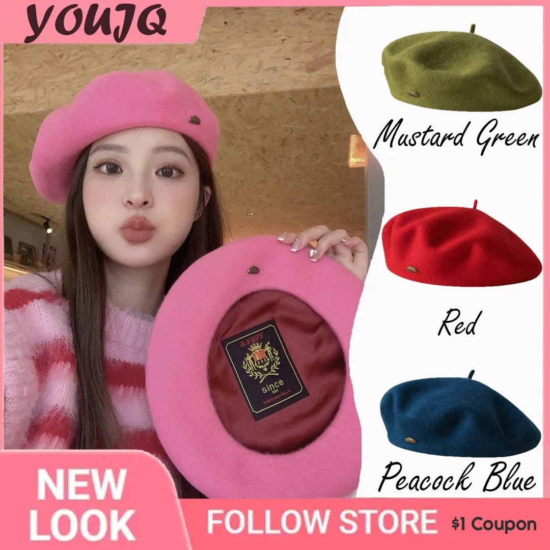 Female Girls Artist Beret Hats for Woman Vintage Spring Winter Berets Warm Beret Takes A Flat Wool Beanie Cap Head Wear Gorras