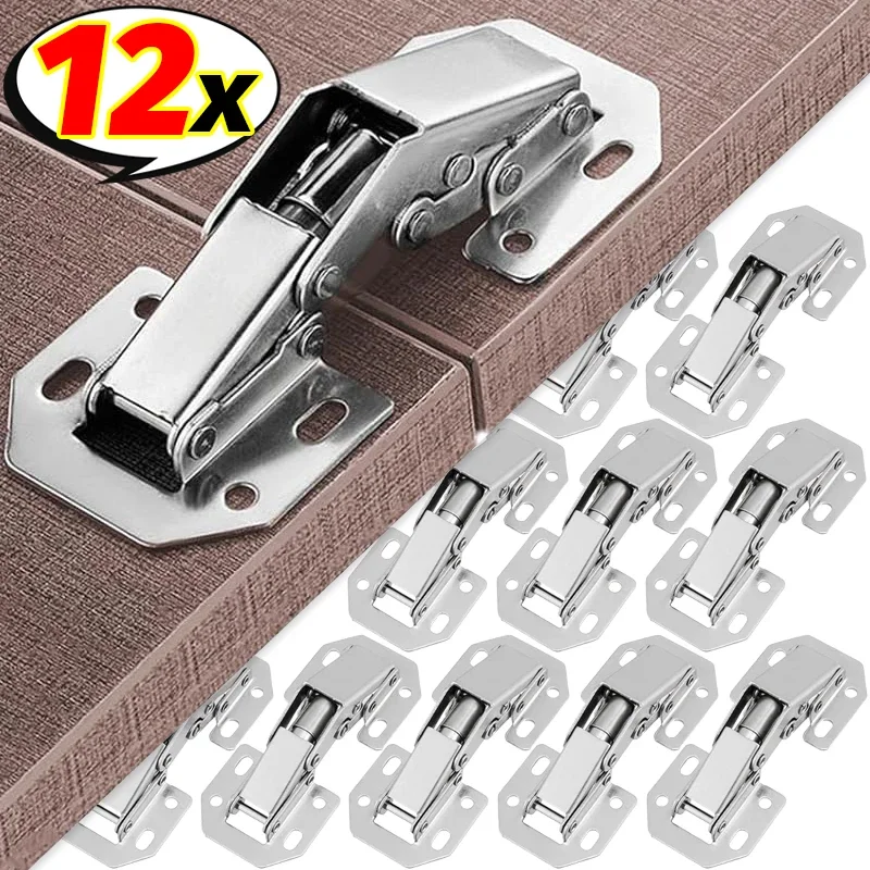 12/2PCS 90 Degree Cabinet Hinges Steel No-Drilling Hole Cupboard Cabinet Door Hydraulic Buffer Hinges Kitchen Furniture Hardware