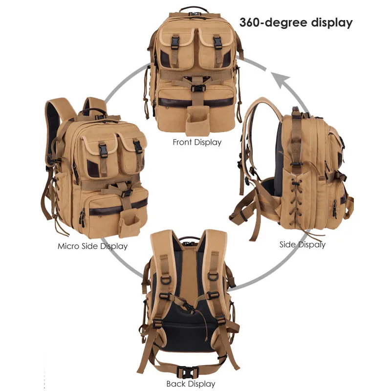 Large Capacity Camera Canvas Travel Backpack Soft Shoulders DSLR Waterproof Bag Video Photo Tripod Case for Canon Nikon Sony SLR