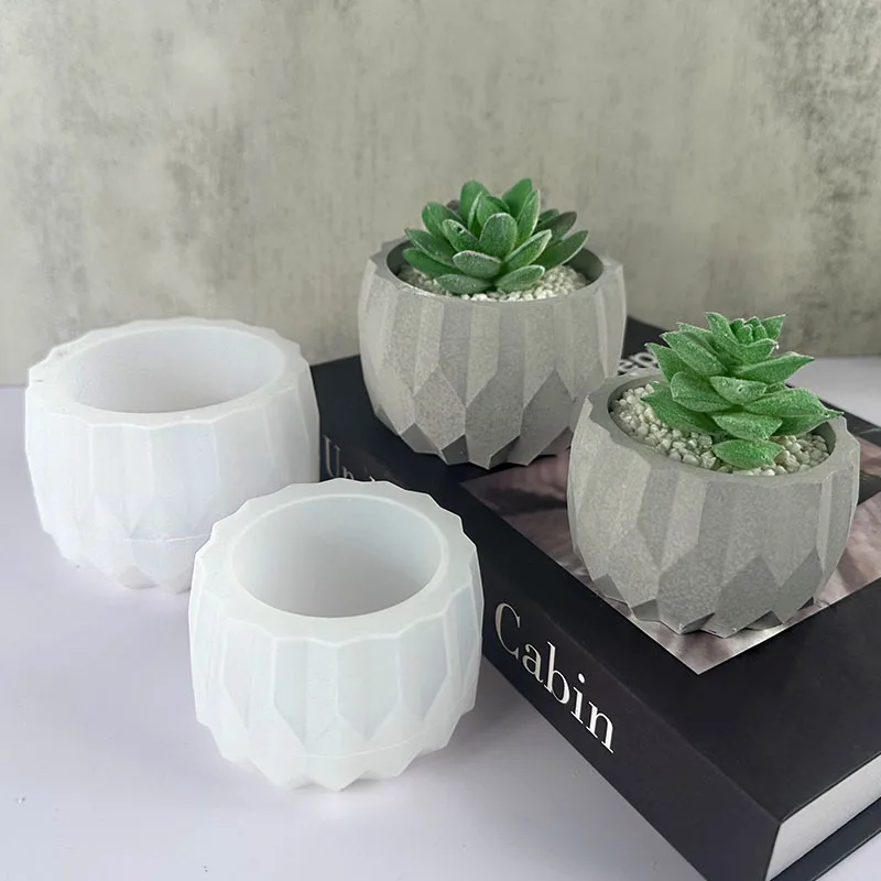 Round Diamond Shaped Flower Pot Silicone Mold DIY Gypsum Cement Epoxy Resin Mold Jewelry Storage Box Craft Gift Home Decoration