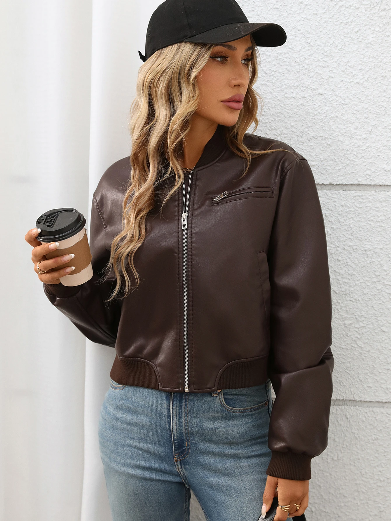 여성용 인조 가죽 봄버 모토 바이커 재킷 짧은 Y2K PU 아우터 크롭 코트