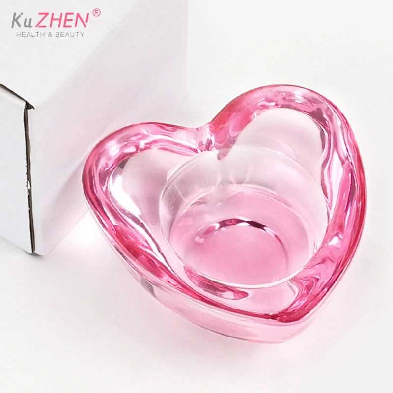 1P Glazen Crystal Cup Crystal Nail Cup Roze Hartvorm Dappen Schaal Acryl Vloeibare Poederhouder Container Manicure Nail Art Tool