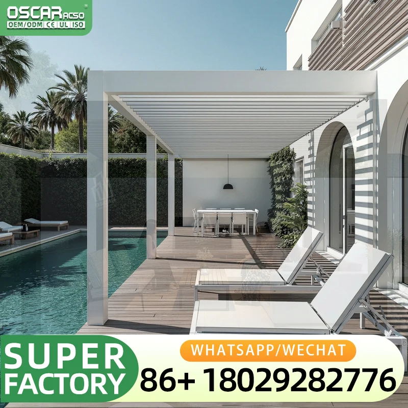 Italy Outdoor Aluminum Adjustable Louvers Bioclimatic Pergola Gazebo Pavilion Remote Control Garden Patio Backyard Weatherproof