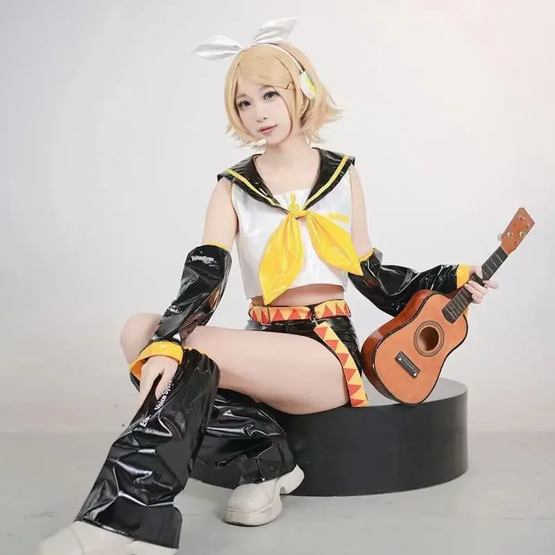 Kcagamine Rin Len Cosplay Costume, Twin Brother Ajustable Uniforme, Robe, Chaussures, Perruque, Costume de ixd'Halloween, Complet Trempé, Anime