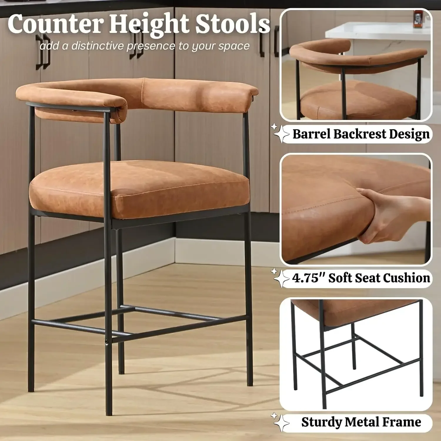 [Limited Time Offer, Clearance!]Modern Faux Leather Bar Stools Set of 2, 26 Inches Counter Stools with Back PU Upholstered Barre