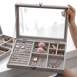 Fashion Portable Velvet Jewelry Ring Jewelry Display Organizer Box Tray Holder Earring Jewelry Storage Case Showcase