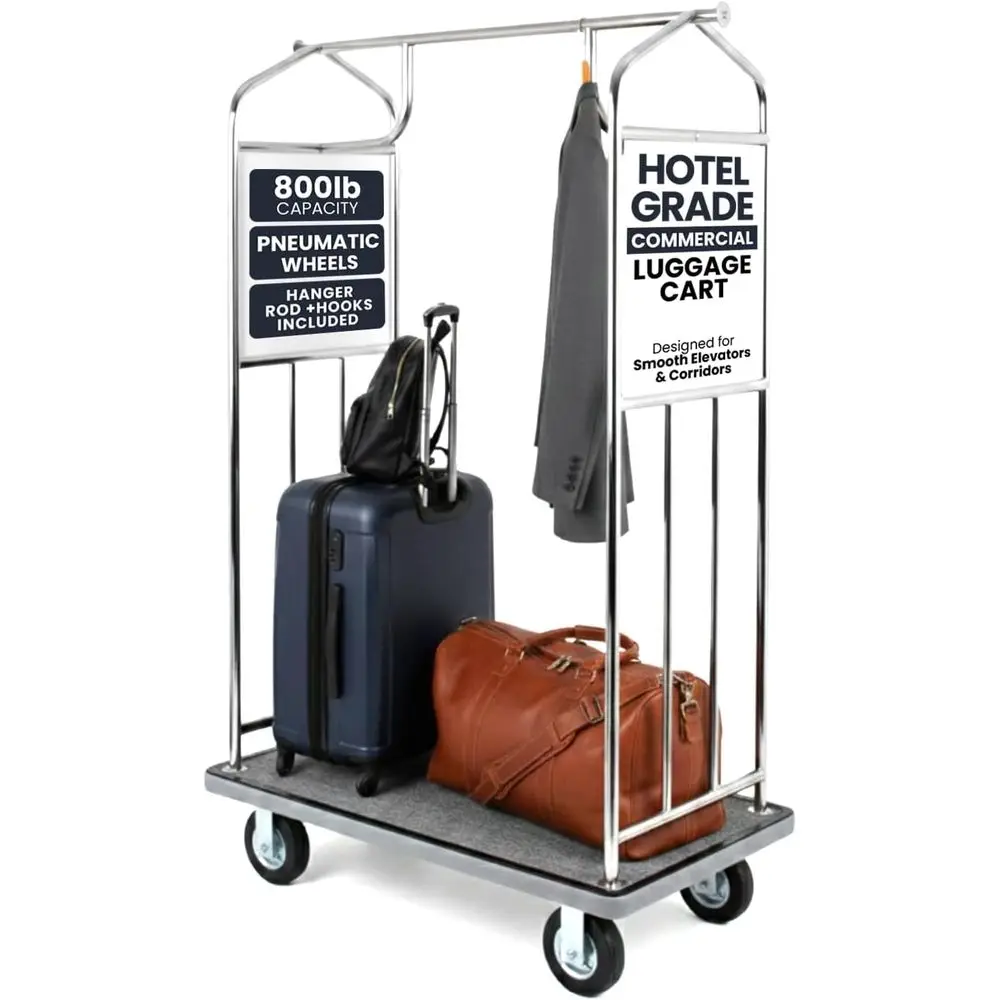 

Heavy-Duty Steel Cart with 800lb Capacity, 6 Air Tires and Gray Carpet for Hotels, Resorts, and Commercial Spaces