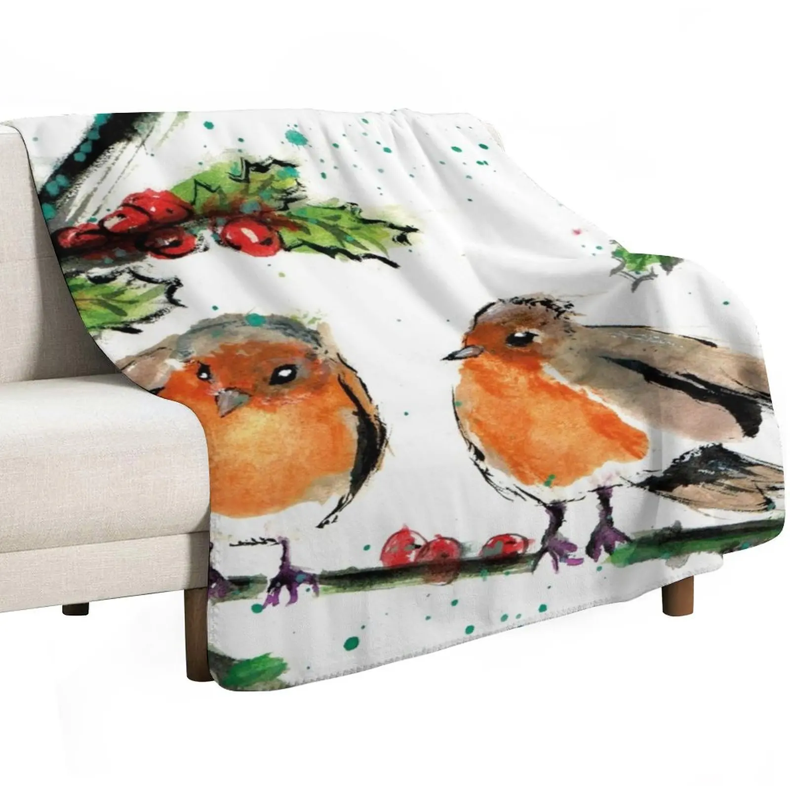 The Christmas Robins Throw Blanket Designers for sofa Sofa Quilt sofa bed Nap Thermals For Travel Blankets