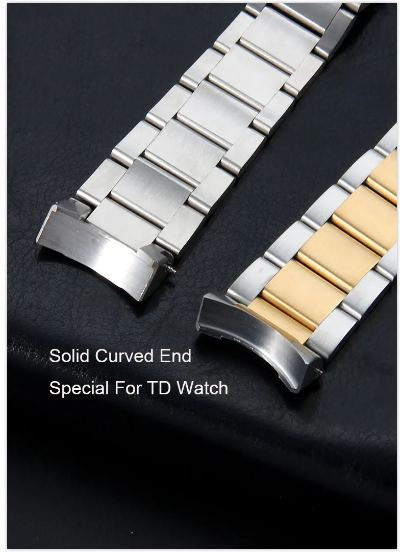 Luxury Curved End Stainless Steel Watch Band Folding Buckle Metal Strap For Smart Watch 22mm