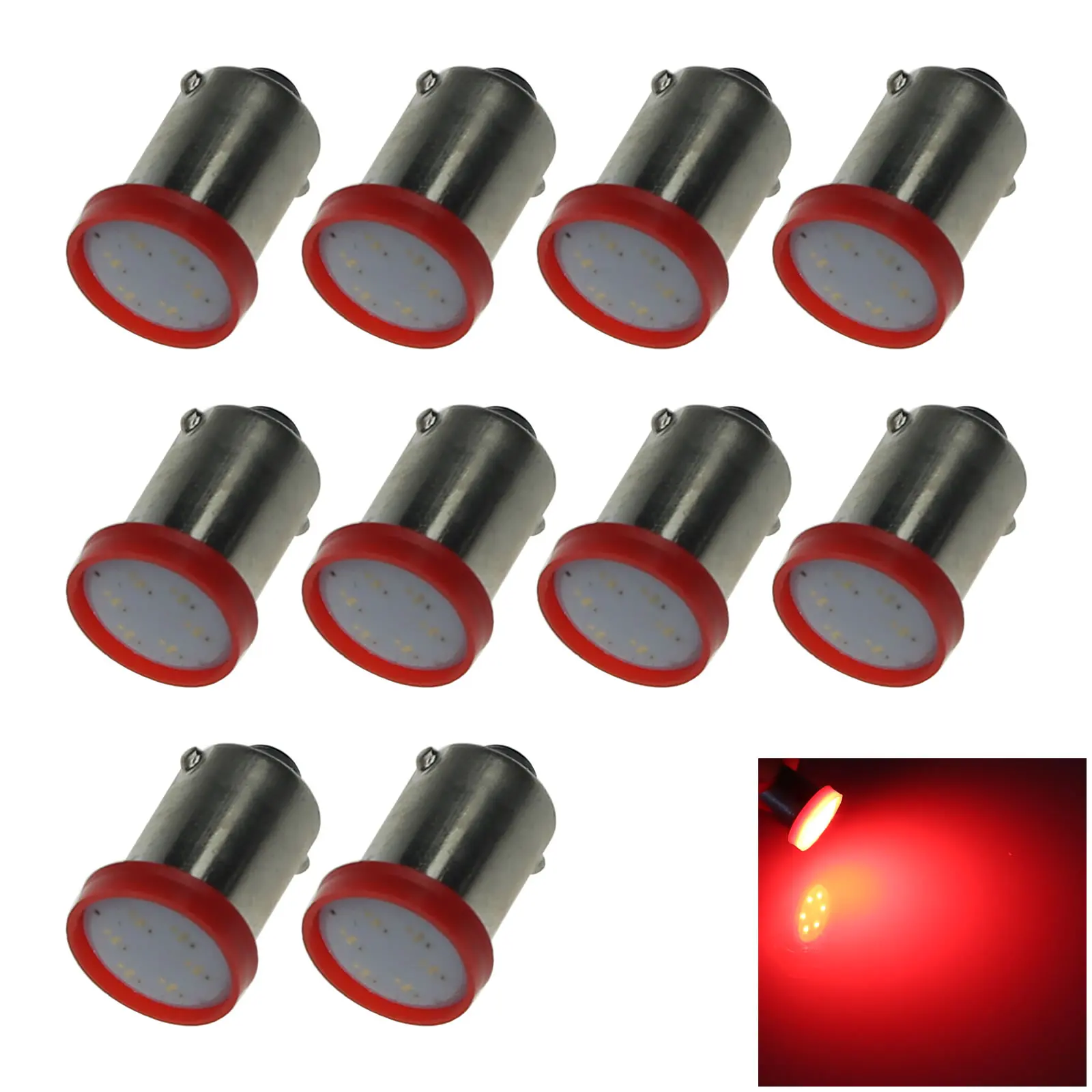 

10x Red Car BA9S Interior Light Parking Blub 1 Emitters COB SMD LED 257 12814 Z20059