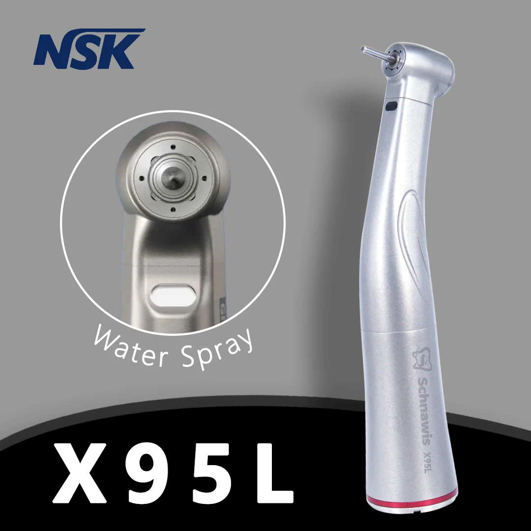 

NSK Ti Max X95L contraangulo Dental 1:5 Increasing Speed Handpiece Against Contra Angle LED Optic Fiber Quattro Spray Red Rings