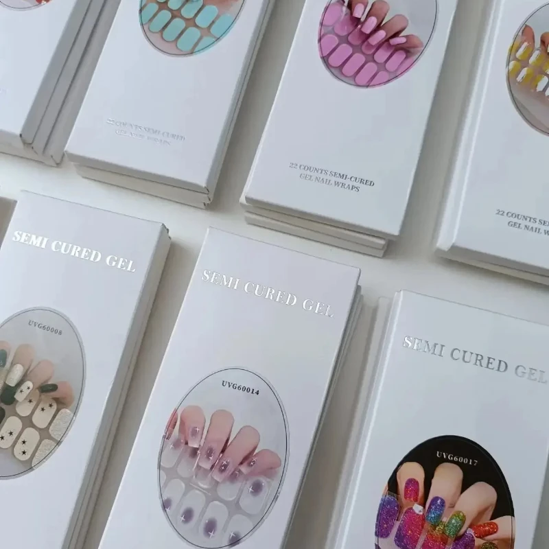 

22Tips УФ-гель для полуотверждения ногтей, наклейки для ногтей, наклейки из золотой фольги, фара становятся в твердом и полностью покрывает патч для ногтей