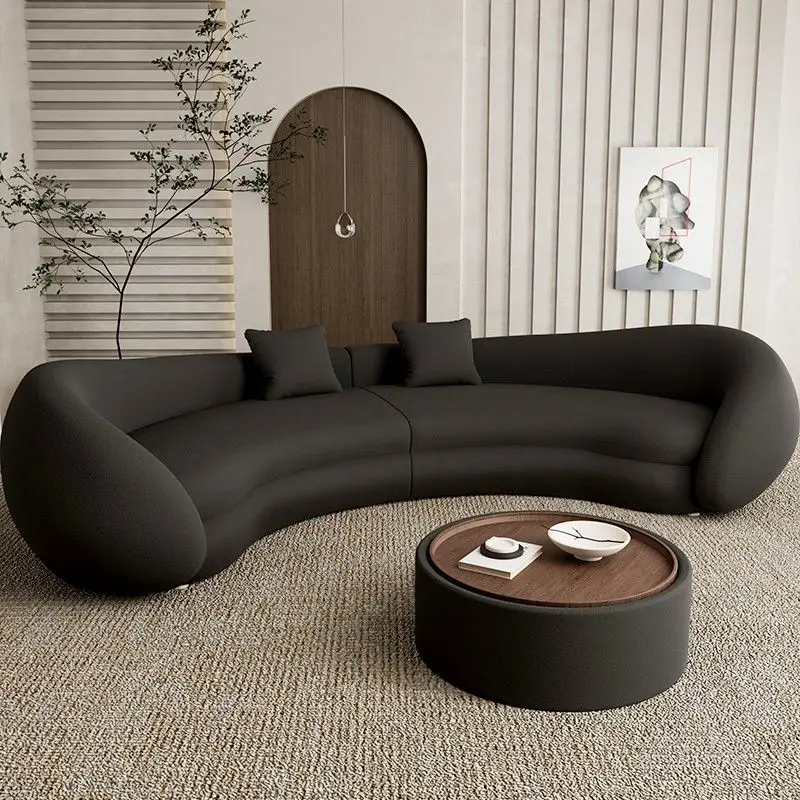 

Italian living room small apartment, curved sofa
