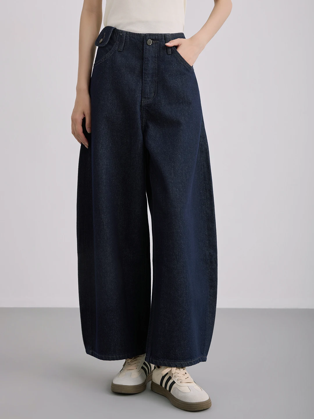 

Retro Rough Deep Blue Balloon Jeans mid Waist Nine Points Women's Jeans Spring New Style SING& Composite Fabric Denim