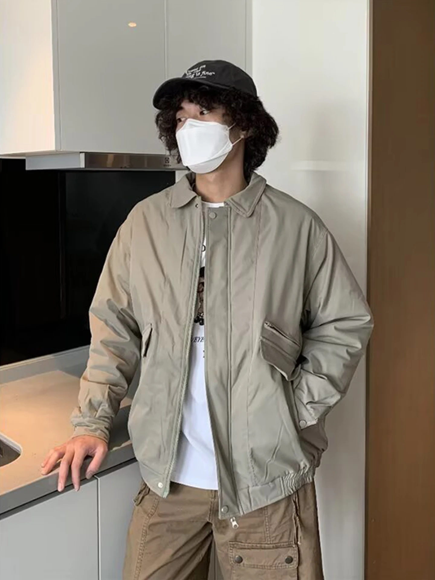 

Зимнее теплое хлопковое платье свободного покроя, уличная рабочая одежда, мужское функциональное пальто на молнии, украшенное Cleanfit, молодежное модное длинное пальто...