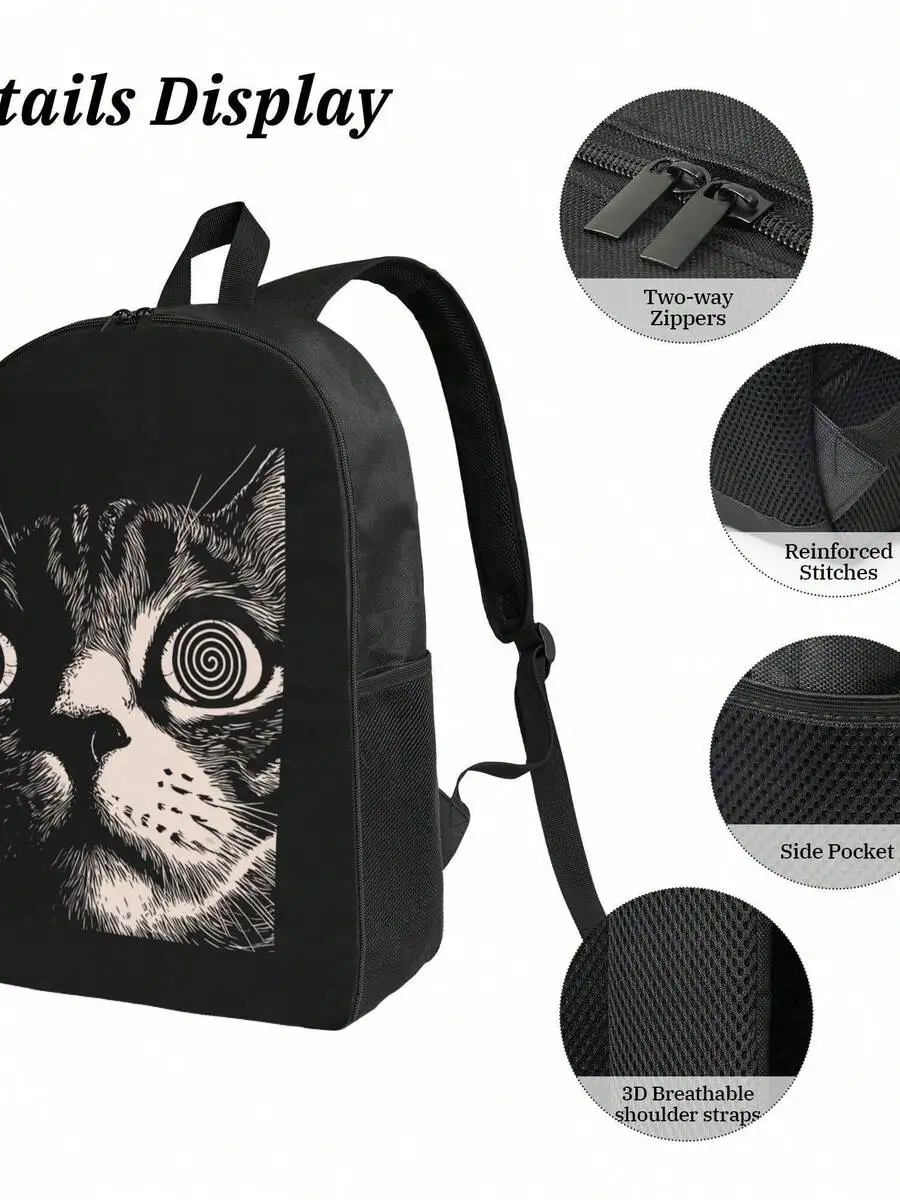

Hypnotized Cat Spiral Eyes Custom Fashion Backpack For Adults Stylish Durable Waterproof Casual Bookbag