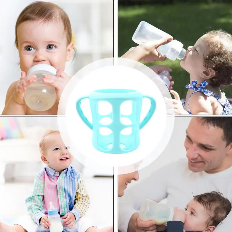 Kid Bottle Holder Feeding Bottle Grip Soft Comfortable Silicone Sleeve Kids Bottle Accessories Double Handle Bottle Grip For