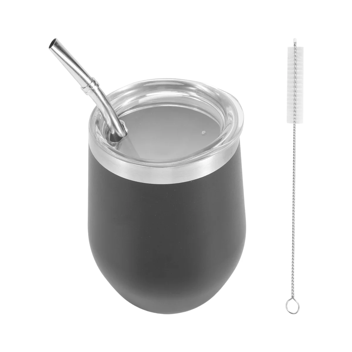 Double-Wall Stainless Yerba Gourd Mate Tea Set Water Mate Tea Cup with Lid Spoon Straw Bombilla Filter Brush,Black