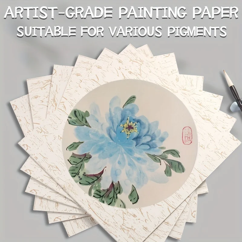 10 Sheets Marie's Rice Paper 15x15in for Chinese Painting & Calligraphy,Half Raw,Perfect for DIY Craft,Wall,Art Decoration