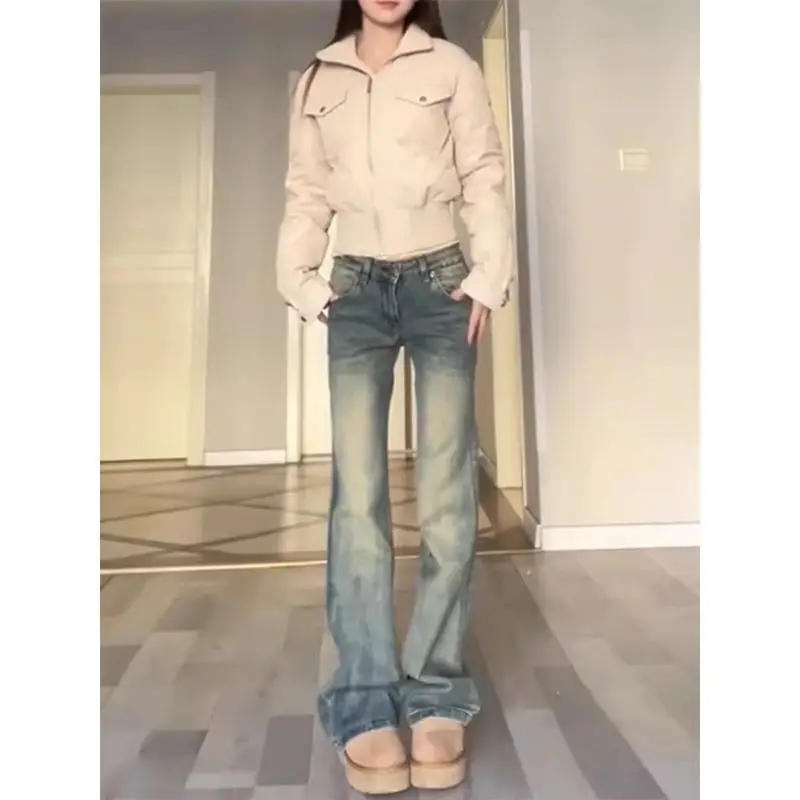 

Denim Clothes For Women Straight Retro American Casual Blue Dark Distressed Ripped Unisex Simple Girl Series Classic High Street