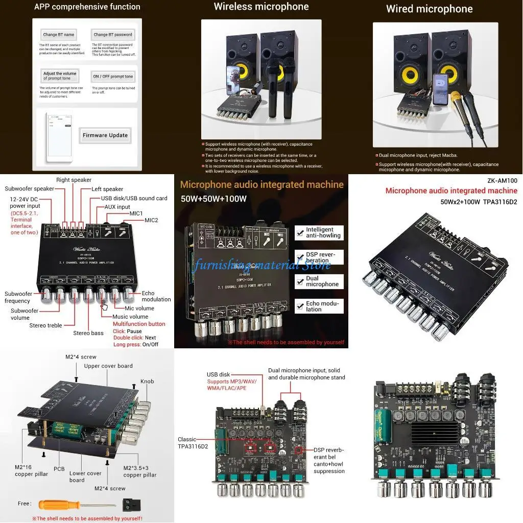 

Y5GD 12V 24V Bluetooth-compatible Amplifier 2x50W+100W Wireless Lossless-Music Player Digital-Power Amplifier Finished Board