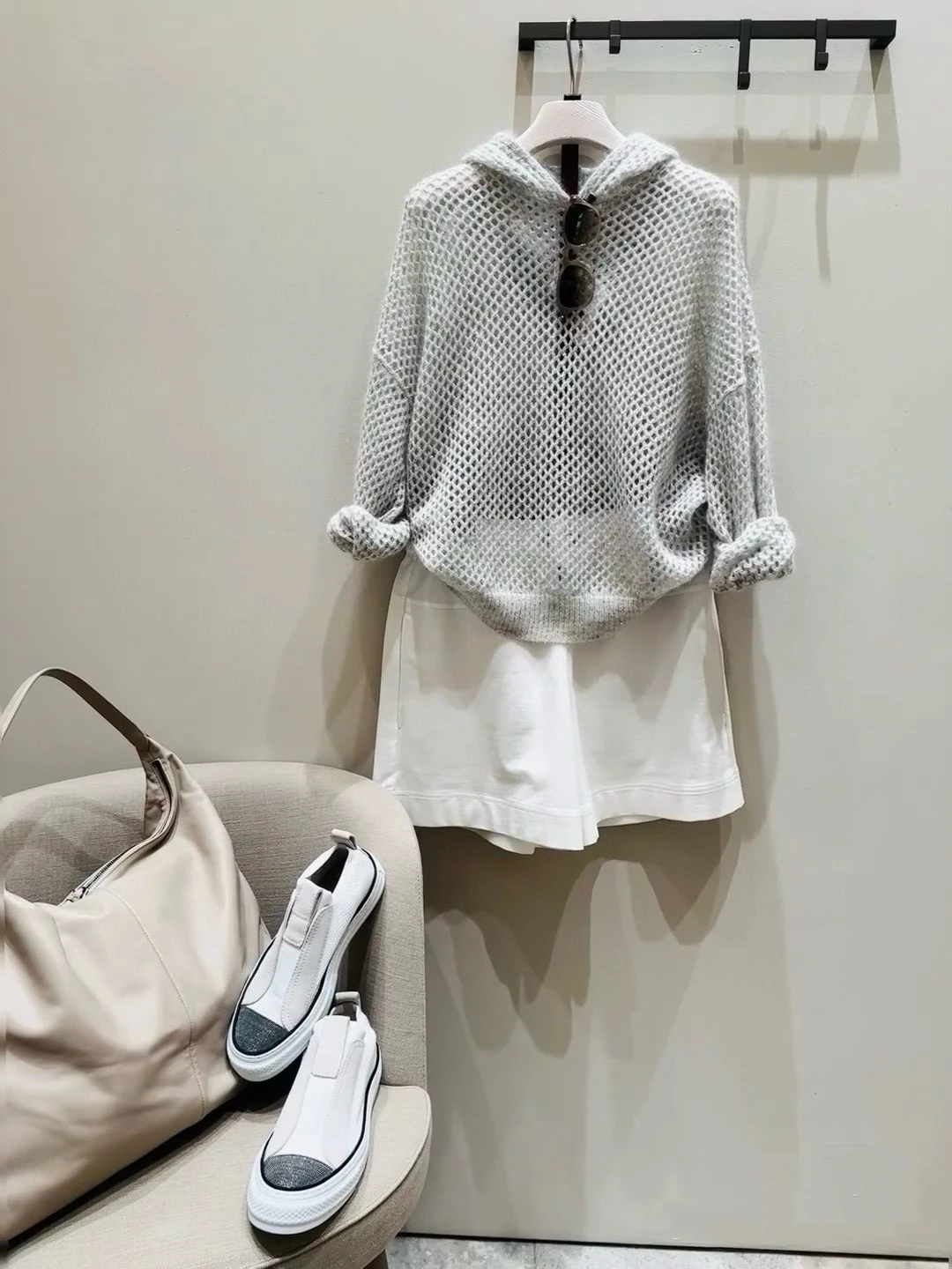 

Ele Knitted Hat Women's Casual Loose Fit Long Sve Hollow out Special Yarn Camere Top Luxury Subtle Bright Tead