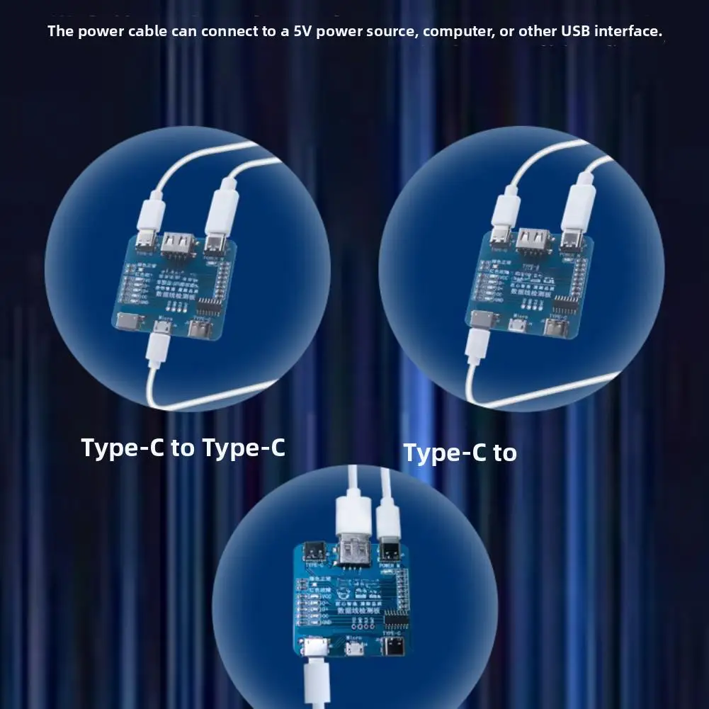 USB Cable Tester Board for Data Cable Troubleshooting Short Circuit Detection LED Indicators Charging and Data Status
