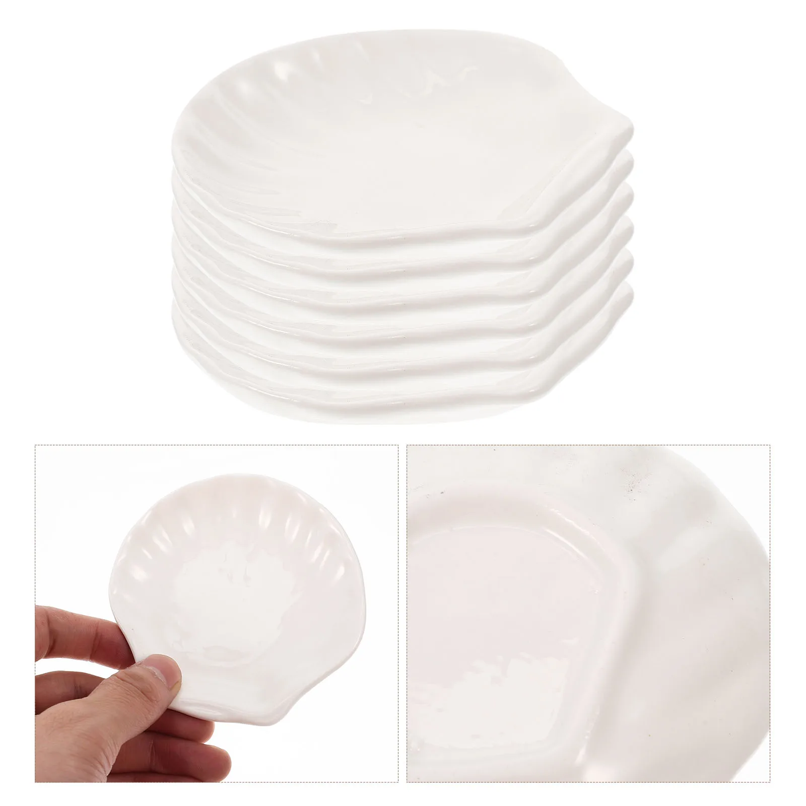 

6 Pcs Shell Dish Ceramic Serving Platter Cutlery Jewelry Snacks Plates Sushi Fruit White
