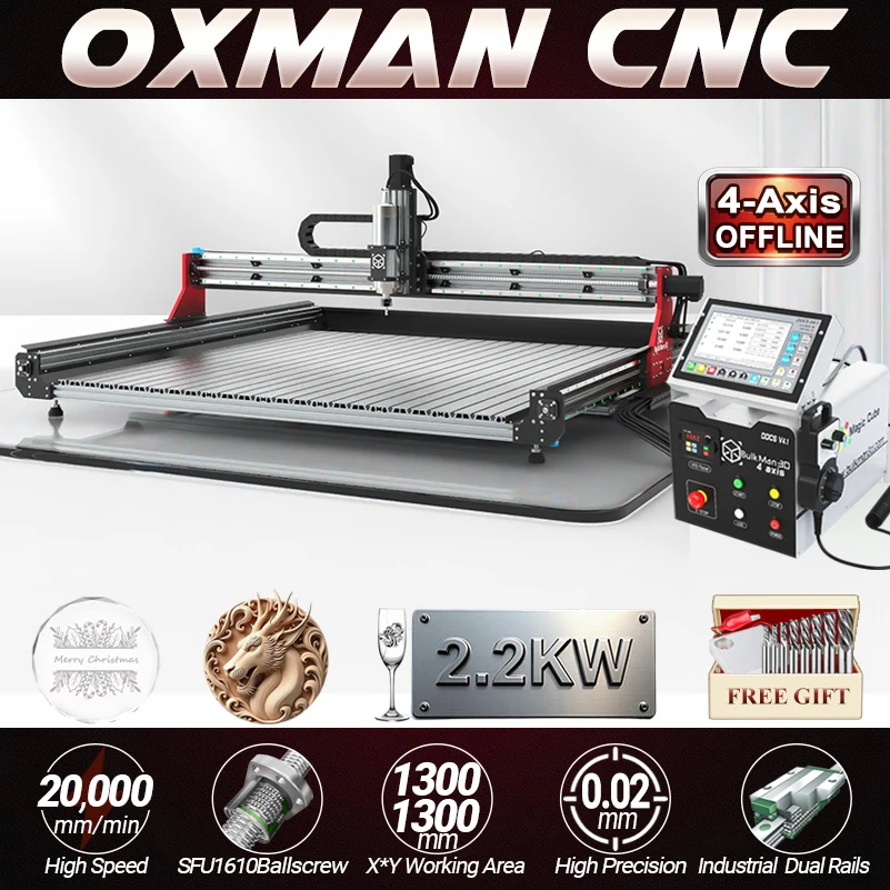 

BulkMan3D OXMAN 4-Axis CNC Router Kit with Closed-Loop 20K Speed SFU1610 Ball Screw Dual Linear Rails for Metal Wood Plastic DIY