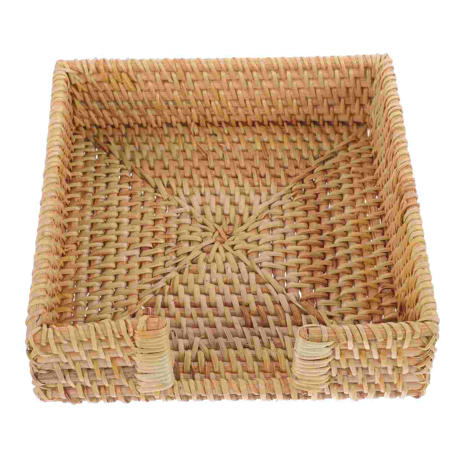 

Rattan Napkin Holder Woven Tray 18cm Square Bathroom Guest Disposable Home Restaurant Napkins Storage Snack Decor