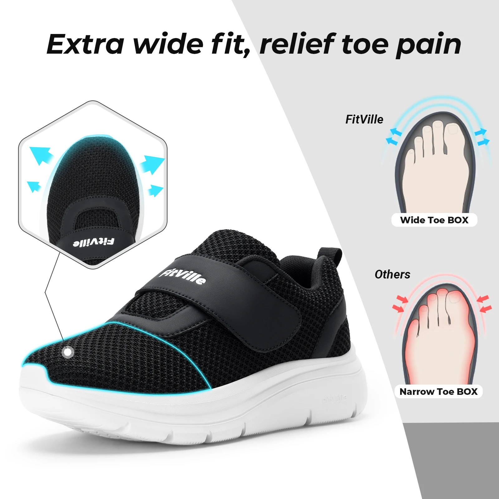 FitVille Women\'s Shoes Wide Diabetes Shoes for Swollen Feet Slip on Walking Adjustable Lightweight Comfortable Strap Sneakers