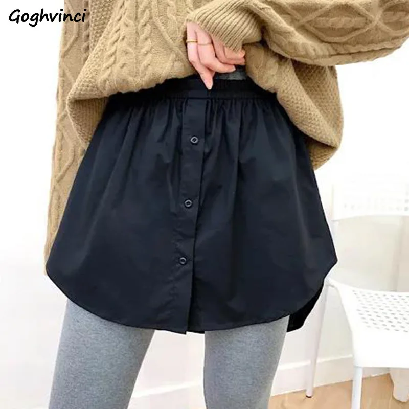 Spódnice Damskie Moda Koreańska Warstwowe Imitacja Dół Elastyczna Talia Jednolity Kolor Guziki Uniwersalne Streetwear Casual Przedłużacz Wiosna Codzienne Mujer