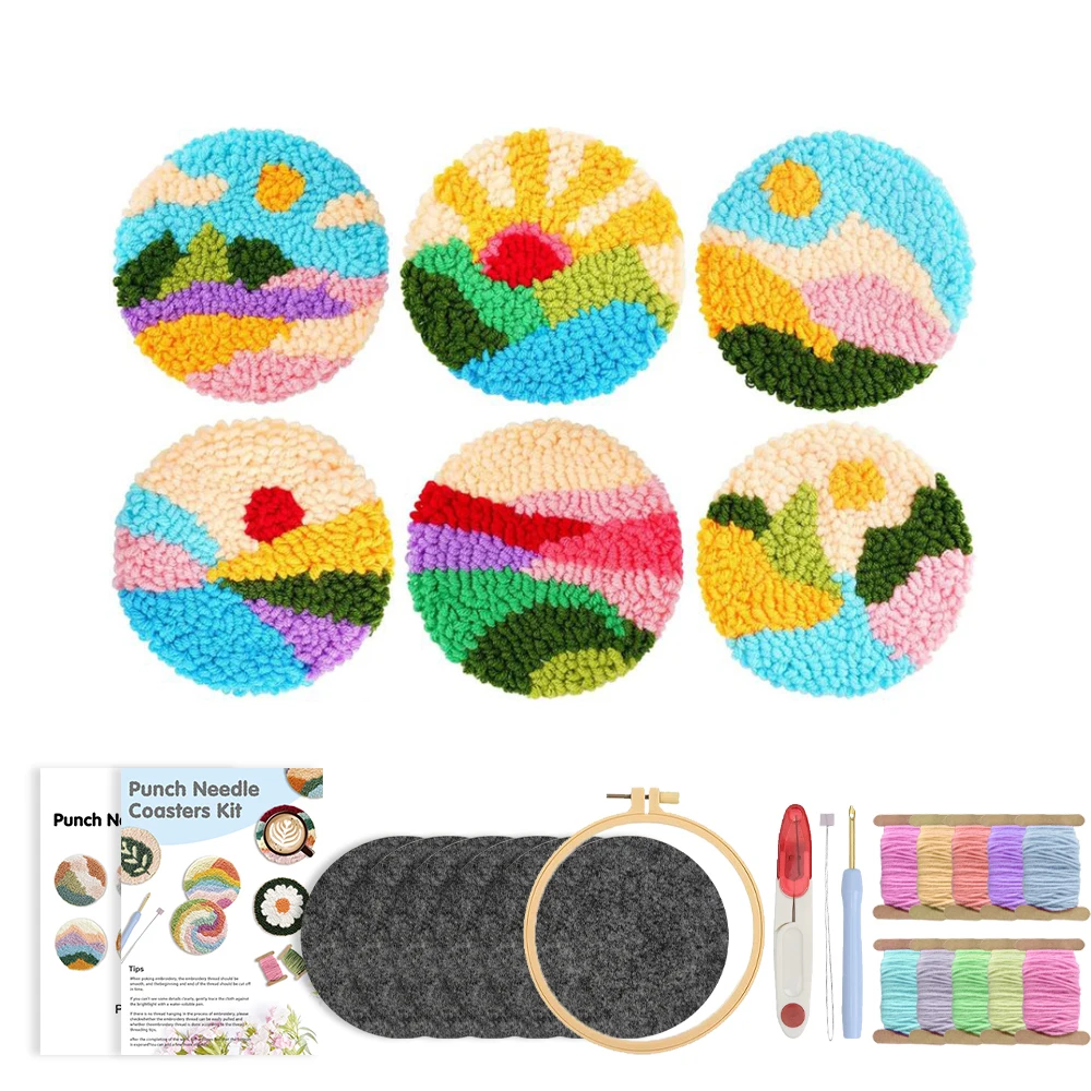 

DIY Scenery Punch Needle Embroidery Coasters Kits Magic Needle For embroidery Set Craft Sewing Needle Art Kit Home Decor